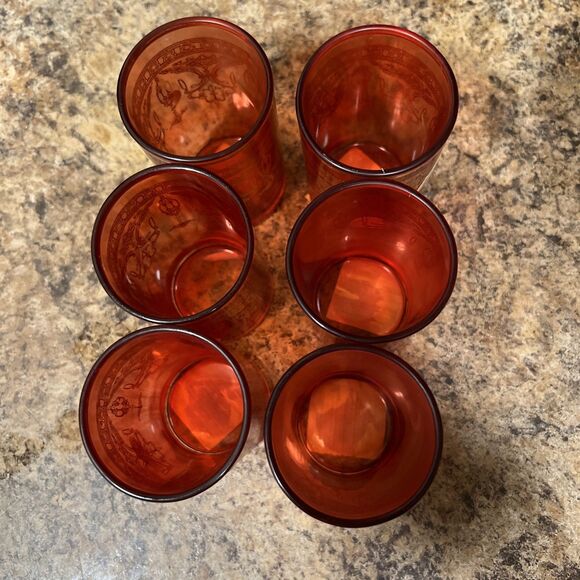 Home Essential & Beyond Red Gold Glass Tumblers Set of 6 Turkish Tea/ Juice 4 oz - Picture 5 of 13
